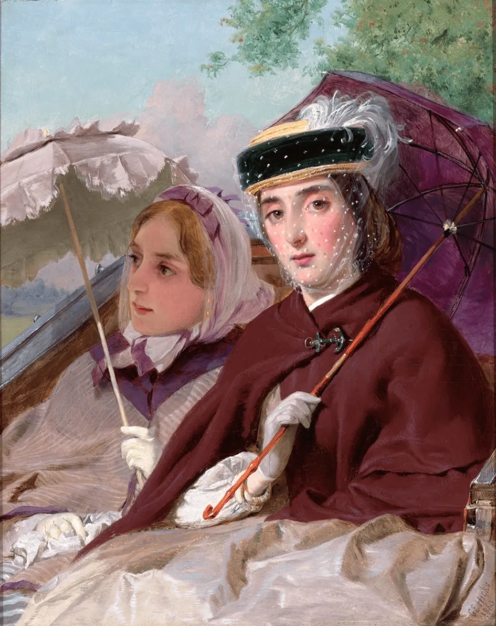 (2) A lady with a parasol in a painting